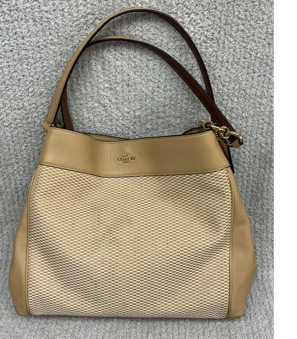 Coach Lexy Tan Jacquard Shoulder Bag Purse F27575 AS IS #77925